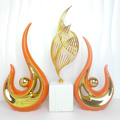 Ceramic Abstract Home Decoration Modern Sculpture Coffee Table Decoration, Suitable for Living Room, Home Decoration, Office and TV Cabinet Decoration, Ceramic Sculpture Small Accessories - color: Orange Gold