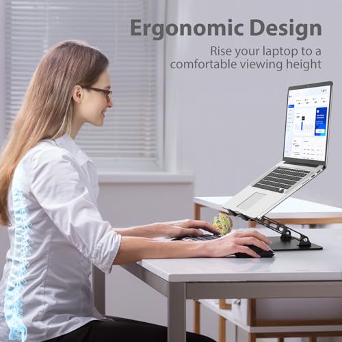 Adjustable Laptop Stand for Desk, Metal Foldable Laptop Riser Holder, Portable Desktop Book Stands, Ventilated Cooling Computer Notebook Stand Compatible with 10-15.6” Laptops