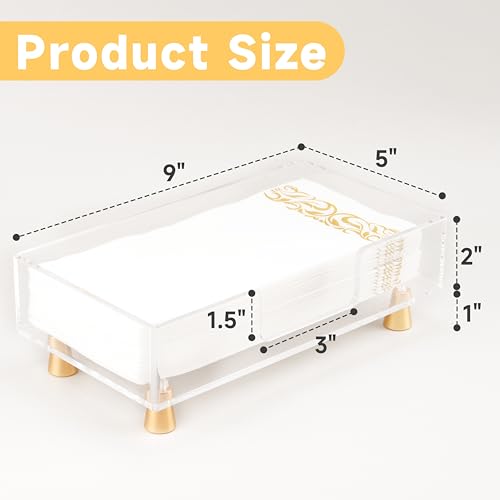 Acrylic Napkin Holder with Feet, LUVCOSY Acrylic Guest Towel Holder, Clear Hand Towel Storage Tray, Unique Gold Feet Design, Paper Towel Dispenser for Bathroom, Kitchen, 9x5 Inches- Rectangular - color: Gold, size: Rectangular