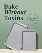 Caraway Non-Stick Ceramic Baking Sheet Duo - Naturally Slick Ceramic Coating - Non-Toxic, PTFE & PFOA Free - 18 x 13" Large & 15 x 10" Medium - Cream - color: Cream, size: Baking Sheet Duo
