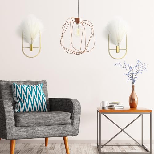 Peryiter 2 Pcs Boho Wall Decor Metal Gold Wall Art Hanging Planters with Artificial Pampas Modern Home Decor Display Art for Living Room Bedroom Bathroom(Oval) - style: Oval