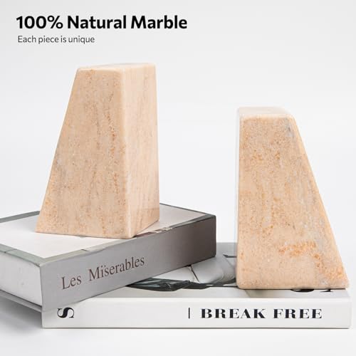 Luxury Marble Bookends for Shelves, 11LB Heavy Duty Marble Book Ends for Heavy Books, Stone Bookends Decorative, Polished, Orange Triangular, Set of 2 - color: Orange, size: 3.9×3×6 Inch
