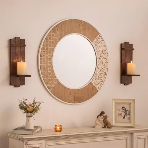Rustic Candle Holder Farmhouse Wall Decor - Brown Candle Sconces Set of Two Wooden Vintage Hanging Wall Decoration for Fireplace Mantel Living Room Bedroom Dining Room - color: Brown, size: 15.7in x 5.1in