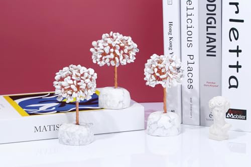 QINJIEJIE White Howlite Healing Crystals Tree Decor Natural Stone Crystal Reiki Gemstone Base Copper Wire Money Tree of Life Home Office Decor Spiritual Energy Feng Shui Good Luck Gift - color: White Howlite, size: 5.2 in