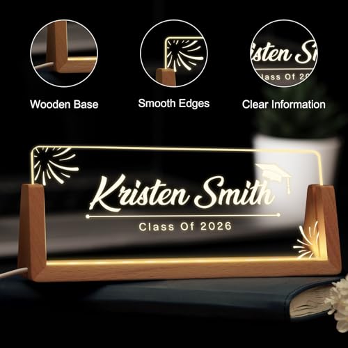Custom Name Plate for Desk, Personalized Light Up Acrylic Desk Name Plate, Personalized Graduation Gifts 2026 for Him Her, Class of 2026 Graduate Gift, High School College Grad Gift (Design10-Graduation) - color: Design10-Graduation