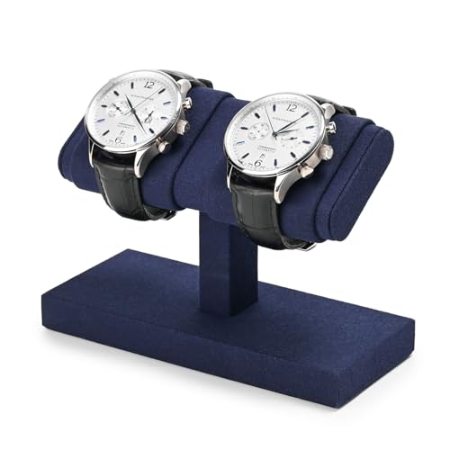Microfiber Watch Display Stand T-bar For Men And Women, Jewelry Holder Organizer For Wristwatch/Bracelet/Storage Display Rack (Blue) - color: Blue, size: 2 Slots