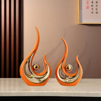 Set of 2 Abstract Statues, Modern Resin Sculptures, Handcrafted Figurines for Living Room and Library, Orange Golden