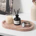 Cream Rose Marble Oval Tray 10x6 Inch - Vanity & Bathroom Organizer, Coffee Table Decor - Weighted Stone Base - style: Cream Rose - 1 Pack