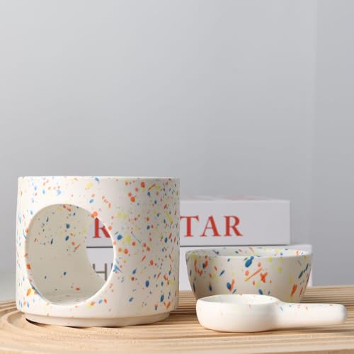 Ceramic Fragrance lamp with Tea Light Holder | Aroma lamp | Scented Oil and Scented Wax Diffuser | H*11cm ø10cm Removable Bowl | Grooved Surface (Multicolor) - color: Multicolor