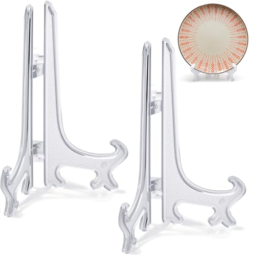 6 Inch Acrylic Display Stand 2pcs Clear Plate Holder Easel for Decorative Plates Artwork Photos Table Cards Wedding Centerpiece Home Decor Foldable Stand - color: Clear, size: 6inch