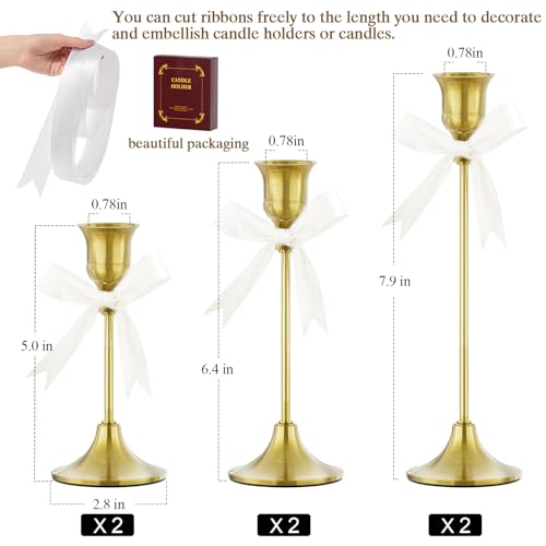 FSyueyun Brass Candlestick Holders Set of 6, Elegant Metal Candlestick Holders for Vintage Taper Candle Holders, Perfect for Table Centerpieces, Fireplace, Home Decor, Weddings and Party Decorations - color: Brass, size: Set of 6