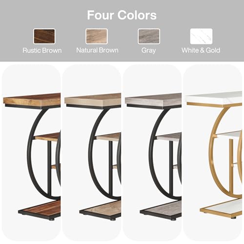 Tribesigns 41.3" Console Table, Industrial 4-Tier Sofa Entryway Table with Circle Base, Narrow Wood Accent Tables with Storage Shelves for Living Room, Hallway, Foyer, White Gold - color: White Gold