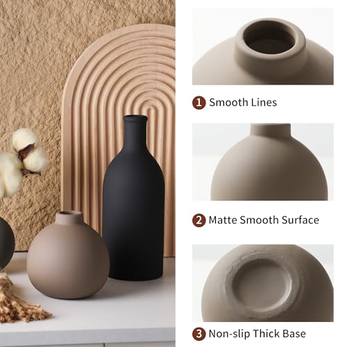 Ceramic Vase Set of 3, Vases Home Decor Rustic Farmhouse Decor Pottery Vases for Bouquet Pampas Grass Dried Fresh Flowers, Living Room, Kitchen, Bedroom, Bathroom, Entryway Mantel, Decor -Multicolor - color: Multicolor