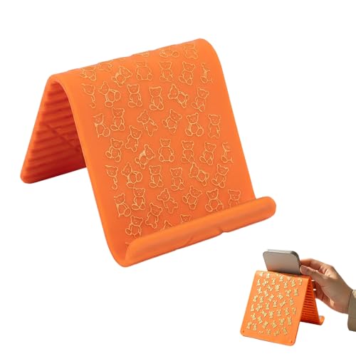Silicone Phone Stand with Aluminum, Foldable Multi-Angle Adjustable Holder, Anti-Slip Desktop Stand for Phone Tablet Laptop, Portable Roll-Up Stand for Travel & Office (Orange#2) - color: Orange#2