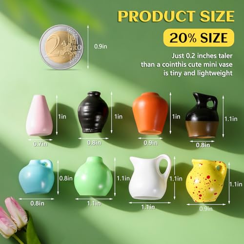 8 Pcs Cute Fridge Magnets Mini Vase Magnets for Fridge with Artificial Flowers, Tiny Ceramic Vase Refrigerator Magnets, Decorative Cute Magnets for Kitchen, Office, Locker, Whiteboard