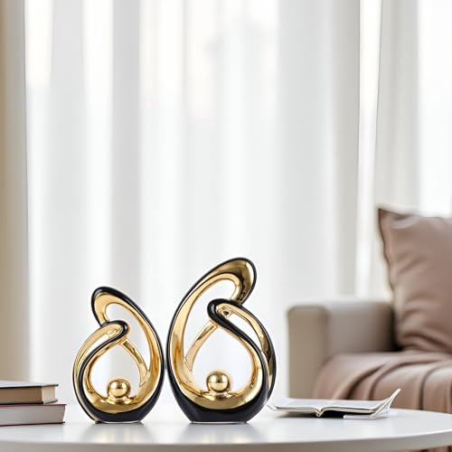 XMGZQ Home Decor Accent,Porcelain Art Mid Century Bookshelf Decorations,Gold Centerpieces for Tables,Abstract Ceramic Statue Sculpture for Coffee Table Mantel Tv Stand Centerpieces (Black, Small) - color: Black, size: Small