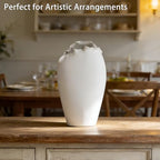 Abstract Irregular Ceramic Vase, White Irregular Pottery Vase, Handmade Decorative Minimalist Flower Vases for Modern Home, Tabletop, Shelf & Office - size: 21" x 10" x 35"