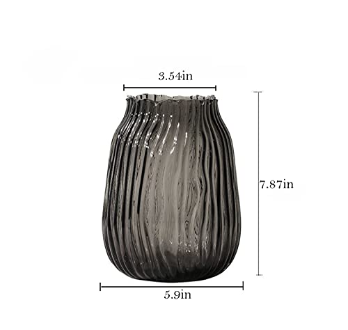 Black Grey Glass Vase for Flowers,Dark Grey Bud Tall Glass Vases,H-8.0" Simple Striped Design for Home Floor Decor,Farmhouse Decor, Centerpiece Coffee Table Decorations - color: Smoke Grey, size: H-8.0IN