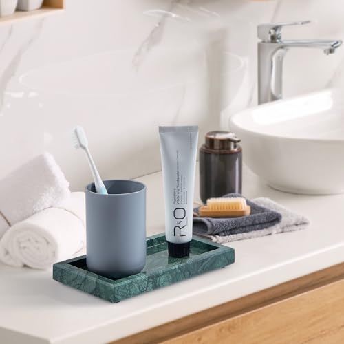 Natural Small Marble Vanity Tray, Luxury Stone Organizer for Bathroom & Kitchen | Holds Soap Dispenser, Jewelry, Perfume | Non-Resin, Non-Ceramic Décor - color: Green, size: 7.9" x 4.3" x 0.8"