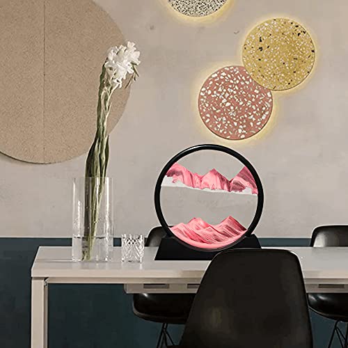 Muyan Moving Sand Art Picture Sandscapes in Motion Round Glass 3D Deep Sea Sand Art for Adult Large Desktop Art (Pink, 12 Inch) - color: Pink, size: 12 Inch