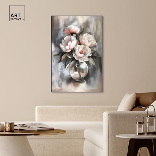 Art Remedy Glass Vase Flowers Canvas Luxury Floral Art, Black Frame, 36" x 54" - color: Black Frame, size: 55"L x 37"W