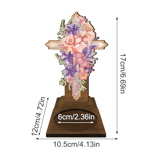 BAYUNOE DIY Candlestick Holders Wooden Desktop Diamond Art Painting Candle Holder Double-Sided Diamond Vintage Modern Decorative for Table Mantel Wedding Dinning Party-Flower Cross02 - color: Flower Cross02