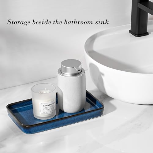10"×6"×1" Bathroom Vanity Tray for Countertop- Ceramic Decorative Organizer Tray for Dresser Tops, Toilet, Perfume, Sponge Holder Soap Dish Dispenser for Kitchen Counter- Kiln-Transformed Blue - color: Kiln-transformed Blue-1 Pc