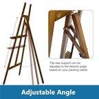 A - Frame Wooden Display Easel with Wheels - Adjustable Lyre Beechwood Studio Easel Stand Holding Canvas Up to 90", Inclinable Artist Floor Painting Easel for Artwork Painting, Brown - color: Brown