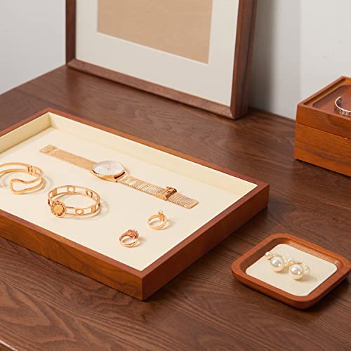 Oirlv Wood Flat Jewelry Tray Stackable Jewelry Drawer Organizer Showcase Jewelry Holder (Creamy-white flat tray) - color: Creamy-white flat tray