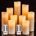 Hanzim Flameless Flickering Battery Operated Candles D2.2''*H4 5" 6" 7" 8" 9" Set of 9 Ivory Real Wax Pillar LED Candles with 10-Key Remote and Cycling 24 Hours Timer (Ivory) - color: H01# Ivory