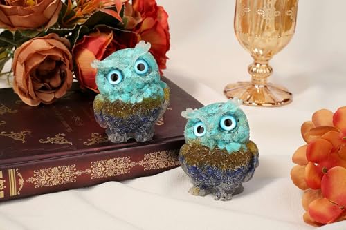 LAIDANLA 2.4" Owl Figurine Natural Healing Crystal Cute Owl Animal Statue Pocket Sculpture Reiki Spiritual Energy Gemstone Home Office Room Desk Decor Gifts（Gradient Turquoise Citrine Lapis Lazuli） - color: I-gradient Turquoise Citrine Lapis Lazuli