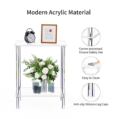 Clear Acrylic Side Table, 2-Tier End Table for Living Room, Small Modern Bedside Tables Nightstand for Bedroom, Home Decor Accent Table, 15.7" L x 11.8" W x 19.82" H, Clear - size: 2 Tier 1-Pack