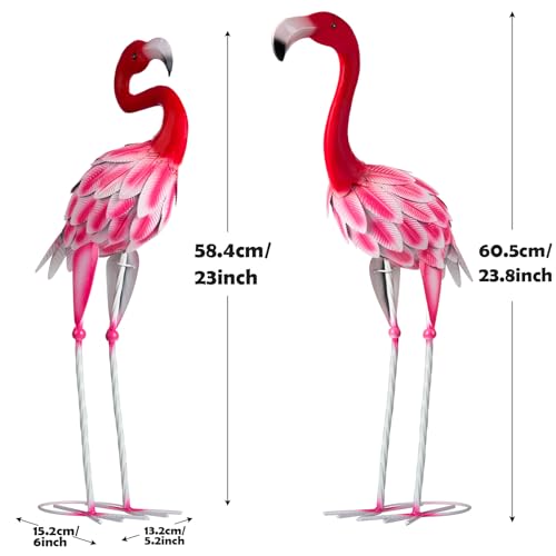 Set of 2 Metal Flamingo Garden Statues, Yard Flamingo Outdoor Decor for Lawn Patio Garden Backyard Display (Pink) - color: Pink