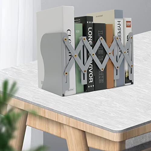 Adjustable Metal Bookends Heavy Duty for Shelves, 2 Dividers, Anti-Slip Design Expandable Book Ends for Desk, Office(Gray, 19 inches Max) - color: Gray