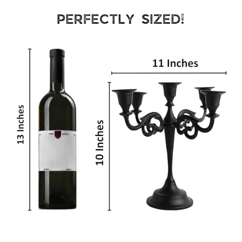 Rely+ 5 Arm Matte Black Candelabra Taper Candle Holders Decorations Indoor Kitchen Décor Table Candles Candlestick Candelabra Centerpiece Gothic Home Decor Wedding 10 Inch Tall - color: Black Matte, size: 5 Arm