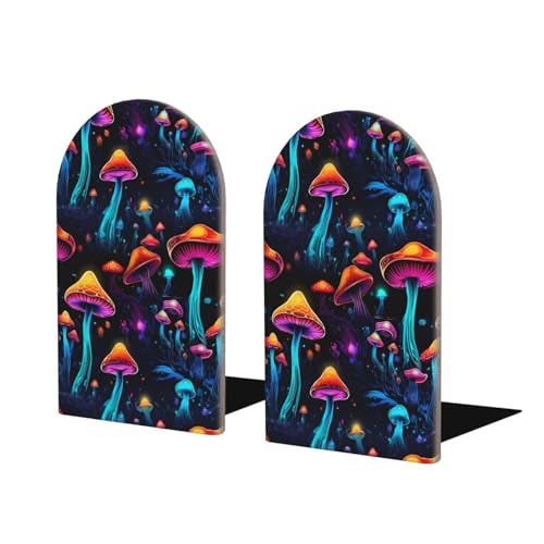 Luminous Mushroom L-Shaped Book Ends 1 Pair Wood Bookends Book End Supports for Heavy Book Shelf Holder Home Decorative - color: Luminous Mushroom