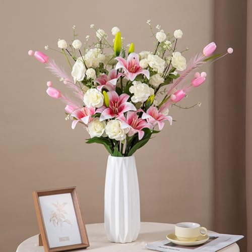 White Ceramic Vase 7.3 Inch - Glossy Minimalist Nordic Flower Vase for Home Decor, Perfect for Dried/Fresh Flowers, Wedding Centerpiece, Housewarming Gift for Christmas, Mother’s Day, Valentine’s Day - color: White