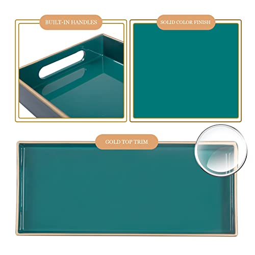 MAONAME Green Bathroom Tray, Plastic Vanity Tray, Narrow Countertop Trays with Handles, Perfume Organizer Trays for Dresser, Bathroom Accessories, 13.8" x 6" x 1.57" - color: Green