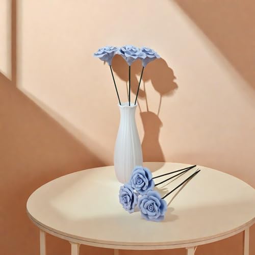 Handmade Porcelain 3D Ceramic Rose Flower, Eternal Flower Decoration for Home Office Decor, Creative Desktop vases, Porcelain Decorations, Exquisite, Set of 6 (Blue) - color: Blue
