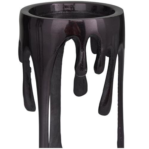 CosmoLiving by Cosmopolitan Aluminum Metal Decorative Candle Holder Pillar Candle Stand with Dripping Melting Designed Legs, Set of 3 Candlestick Holder 12", 10", 8"H, Black - color: Black