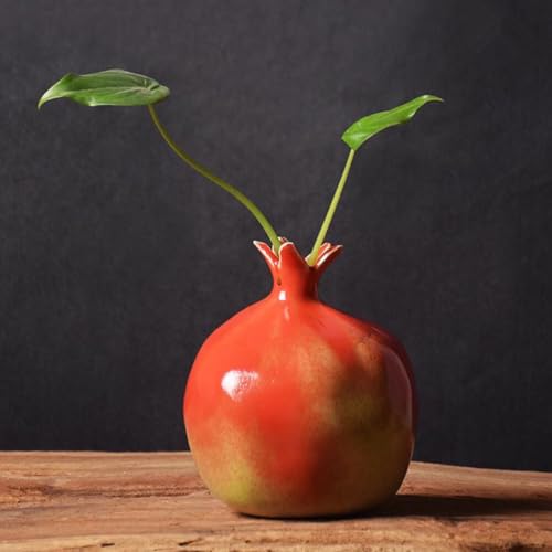 VOSAREA Vase Decor Filler Glazed Ceramic Pomegranates Bud Vase, Pomegranate Home Decor Creative Flower Vase Fake Pomegranate Fruit Table Centerpiece Art Craft Ornament Housewarming a - color: As Shown