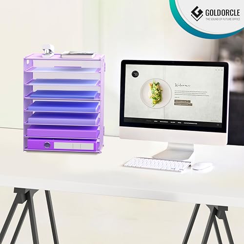 8 Tier Paper Letter Tray Organizer with Handles, Mesh Desk File Holder Storage Organization for Home School Classroom & Office (Purple) - color: Purple