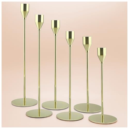 6Pcs Lemon Gold Candlestick Holders Set Fit 3/4" Tall Taper Candle Home Decorative Table Centerpieces for Family Dinning, Party Decoration - color: Lemon Gold, size: 6 set