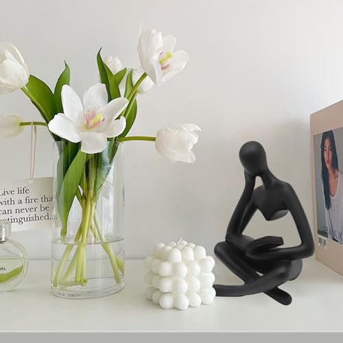 Reading Women Statue, Thinker Sculptures, Abstract Art Ornament, Modern Aesthetic Figurine Decoration, Suitable for Home Living Room Bedroom Office Shelf Table Desk Bookshelf Decor - color: Black Left, size: Small