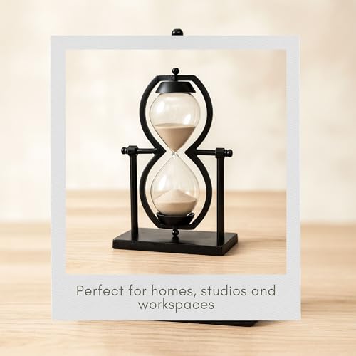 Metal & Glass Decorative Sandtimer– Accent for Table Top & Shelf, Coffee Table Decor for Living Room – Indoor Home Decor, Modern Stylish Tabletop Accessories Accent Piece – 11", Black