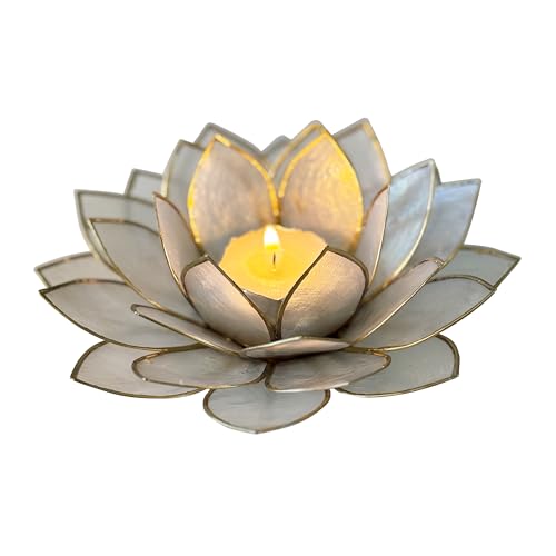 Moonshadow Handmade Capiz Shell Lotus Tea Light Holder, Elegant Flower Design with Natural Translucent Finish, Ideal for Home Decor, Meditation, Weddings & Serene Centerpieces, Natural - color: Natural