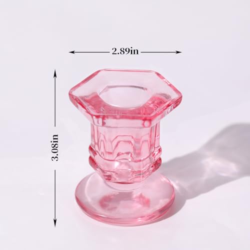 Pink Candlestick Holders Bulk, 12 Pcs Glass Candle Holders Set,Crystal Taper Candle Holder for Wedding, Table Centerpiece, Home Decoration - color: Pink