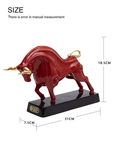 HAUCOZE Wall Street Bull Statue Animal Sculpture Lucky Figurine Gift Modern Home Decor Art for Living Room Red Polyresin 12 Inch - color: Red, size: Large