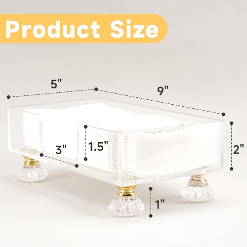 Acrylic Napkin Holder with Feet, LUVCOSY Acrylic Guest Towel Holder, Clear Hand Towel Storage Tray, Unique Crystal Feet Design, Paper Towel Dispenser for Bathroom, Kitchen, 9x5 Inches - Rectangular - color: White, size: Rectangular