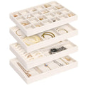 Jenseits 4 Jewelry Organizer Drawer Insert, Stackable Velvet Jewelry Tray Organizer Display Case Storage Containers, Earring Holder Necklace Watch Bracelet Accessary Ring Trays, Gift For Women (Beige)